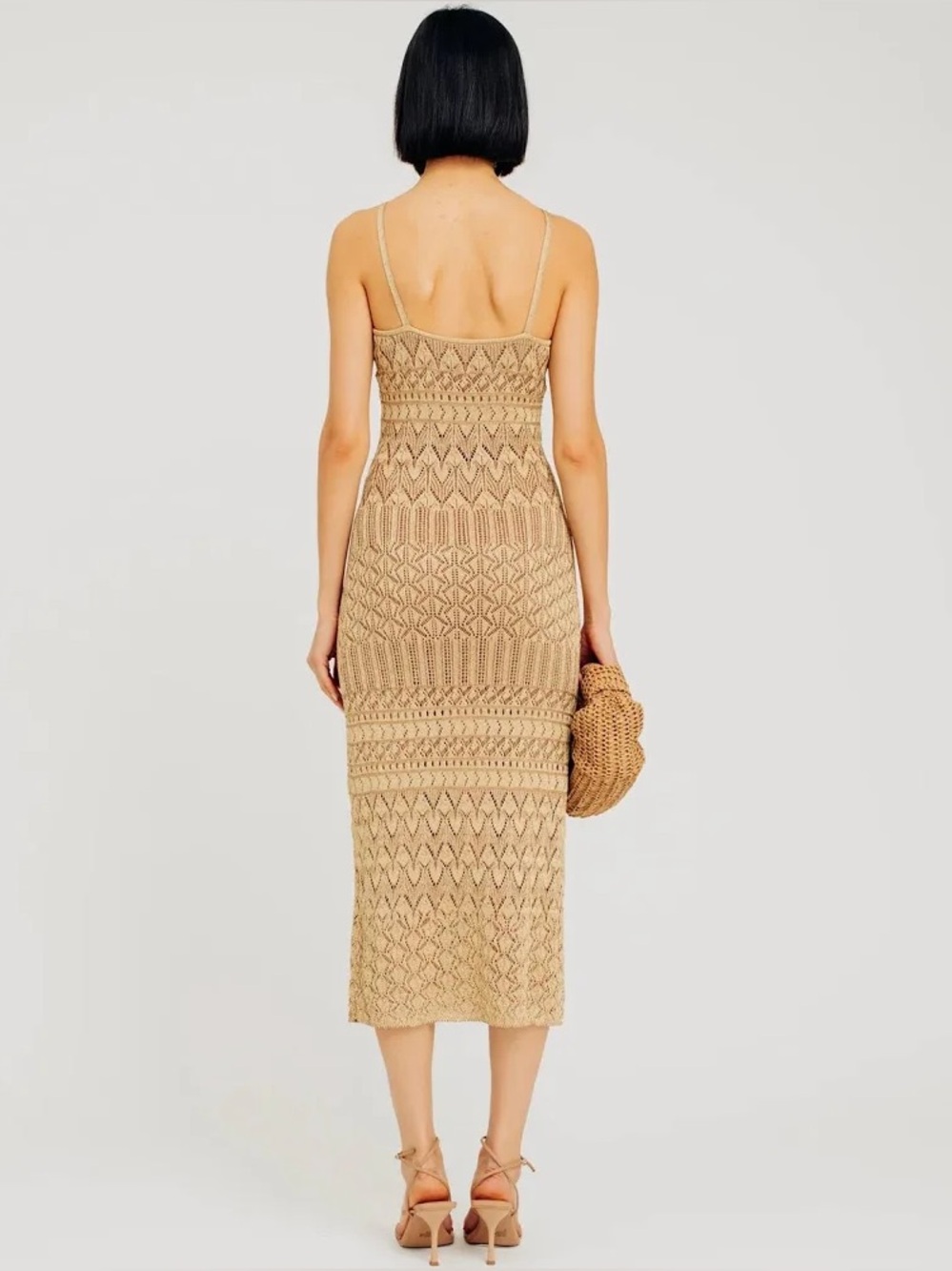 Ramy Brook Tan/gold Vanessa Crochet Knit Midi Dress - Picture 3 of 4
